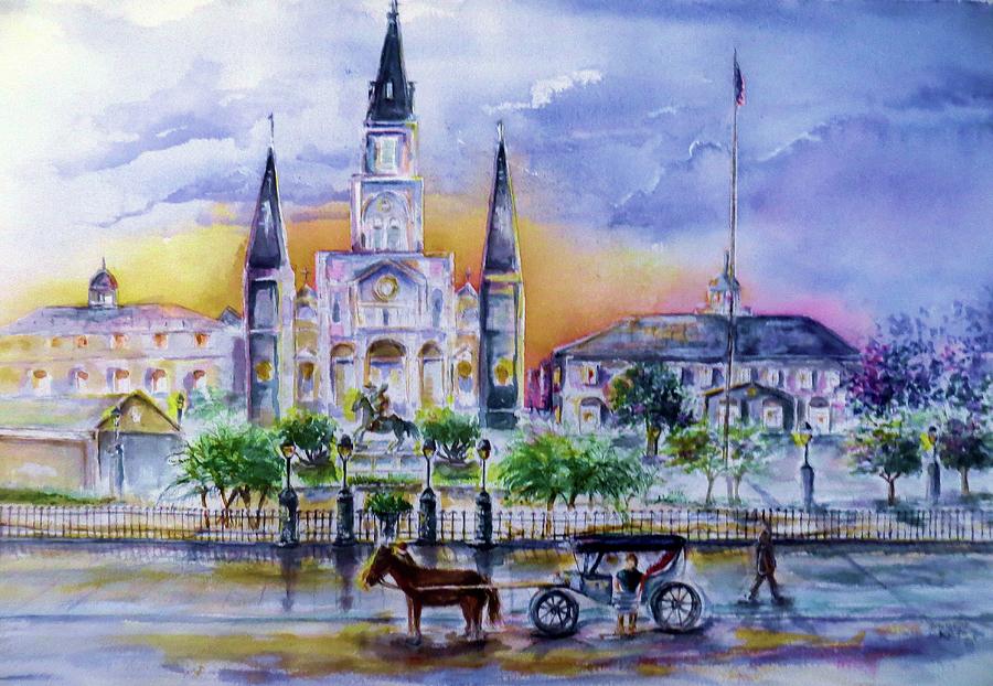 St. Louis Cathedral New Orleans Sunset Painting by Bernadette Krupa