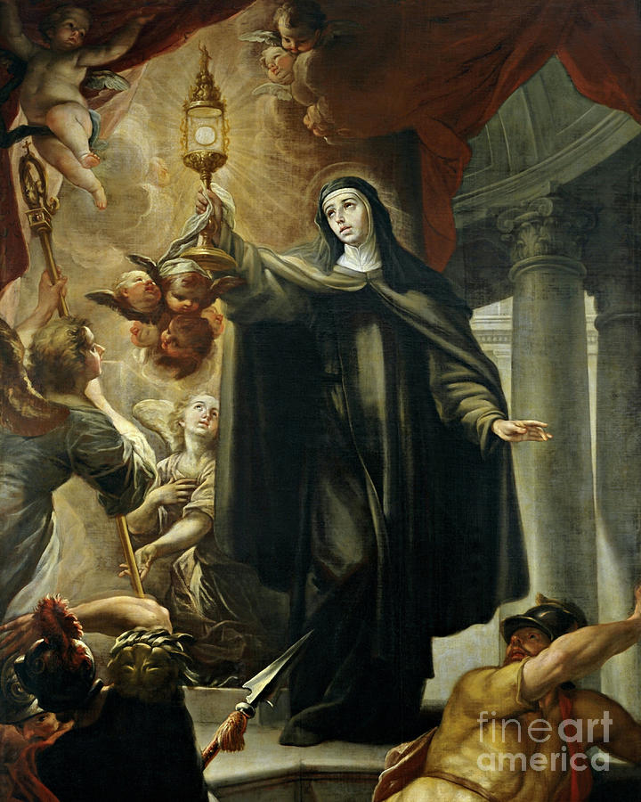 St. Clare of Assisi Driving Away Infidels with Eucharist - CZCAD Painting by Isidoro Arredondo