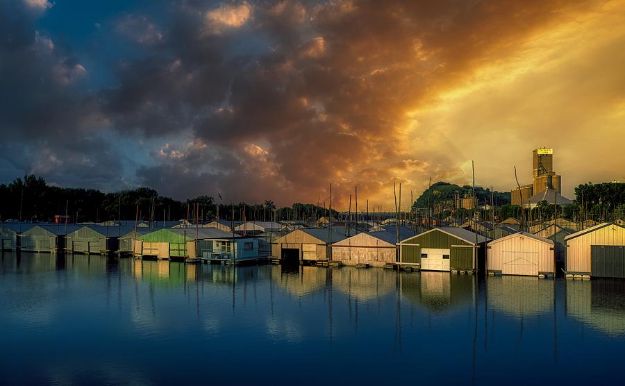 Tree Photograph - St. Croix River Boathouses At Dusk by Mountain Dreams