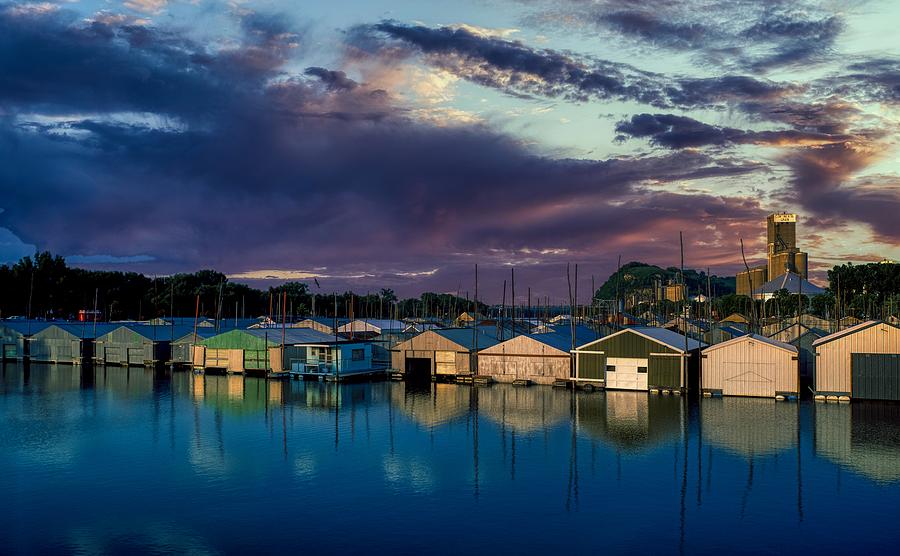 Tree Photograph - St. Croix River Boathouses At Sunset by Mountain Dreams