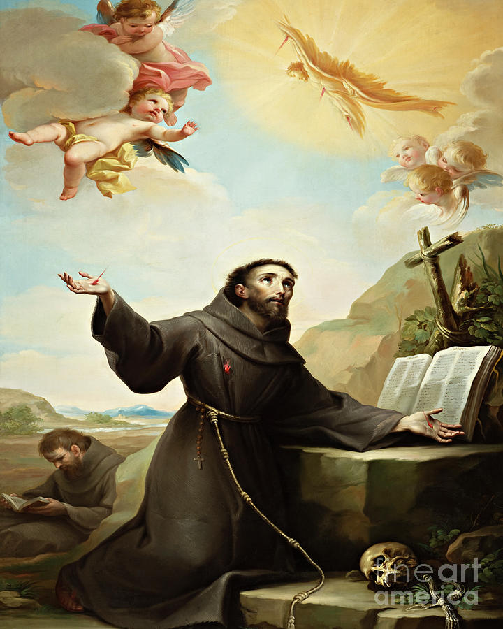 St. Francis of Assisi Receiving Stigmata - CZFST Painting by Mariano Salvador Maella