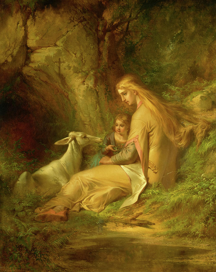 Deer Painting - St. Genevieve of Brabant in the Forest, 1860 by George Frederick Bensell
