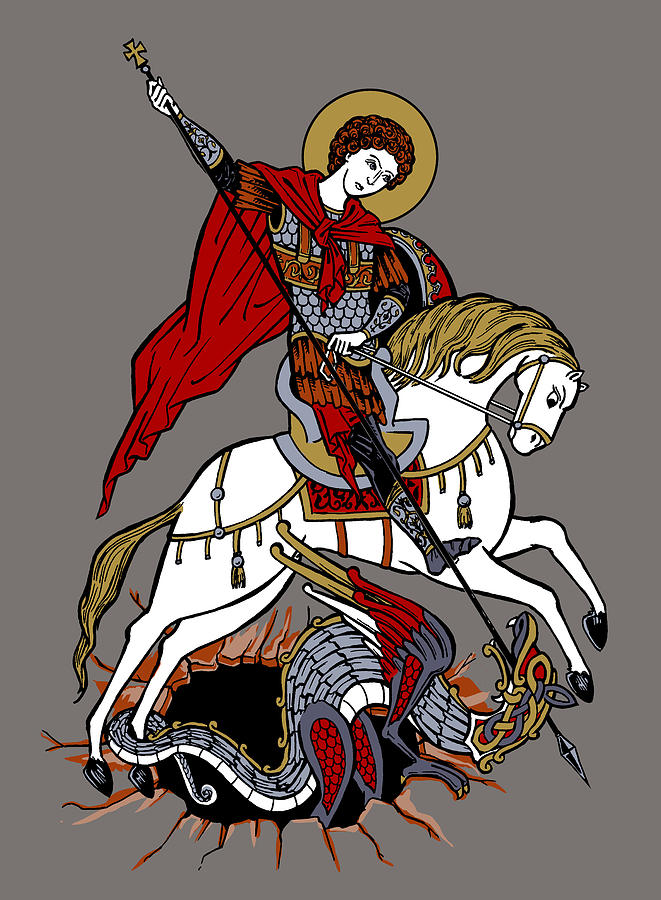 Knight Drawing - St-George in color by Jonathan Pageau