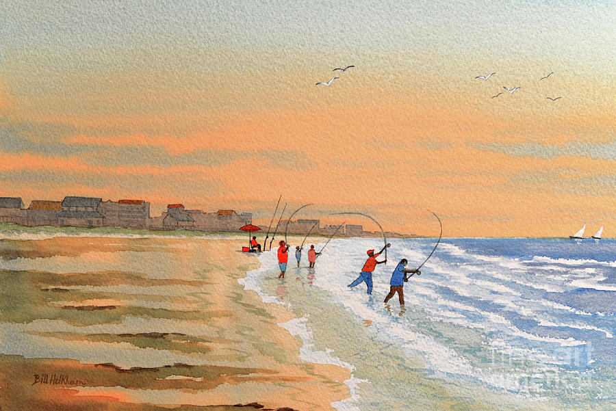 St George Island Florida Fishing The Surf Painting by Bill Holkham