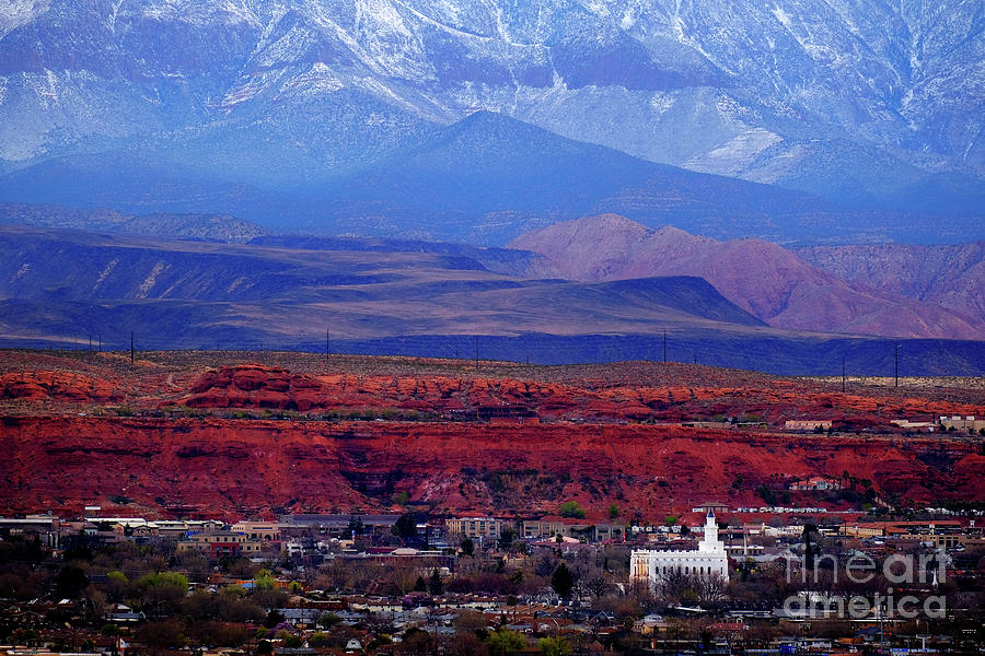 St. George Utah Valley with Mormon LDS Temple Red Cliffs and Sno Photograph by Lane Erickson