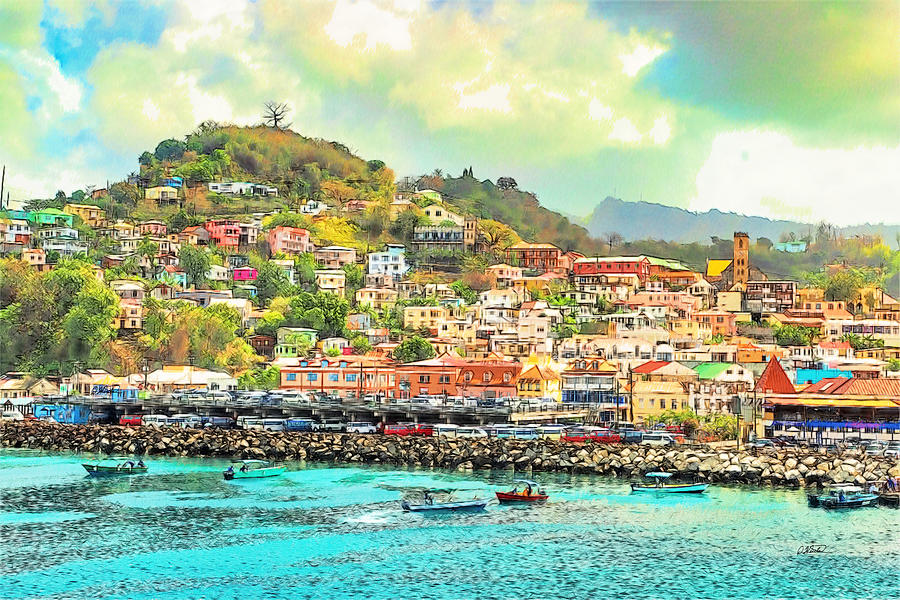 St Georges, Grenada from the Harbor - DWP4649968 Painting by Dean Wittle