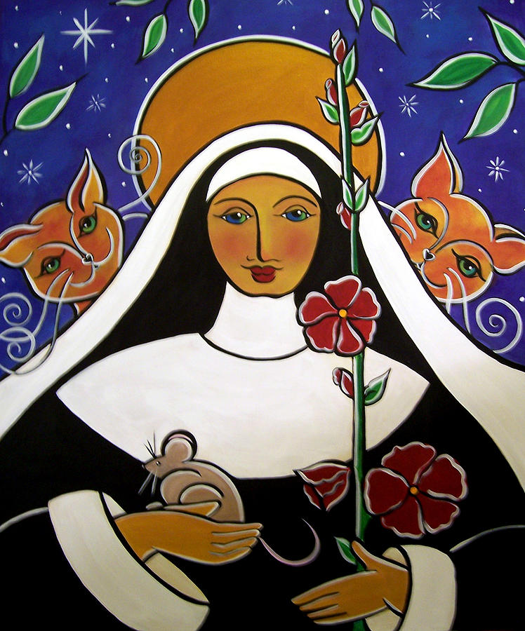 St. Gertrude Patron Saint of Cats Painting by Jan Oliver-Schultz