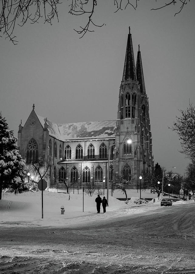 St Helena Cathedral Snowy Evening Photograph by Dutch Bieber