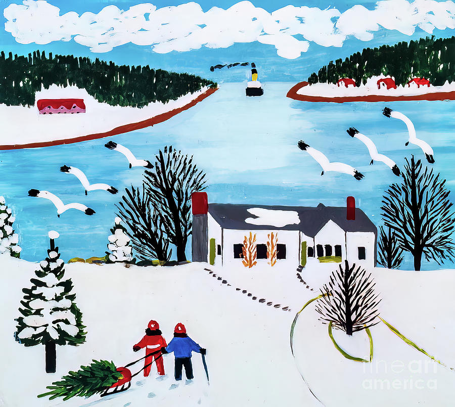 St Helene Coming onto Digby Gut from Saint John New Brunswick fr Painting by Maud Lewis