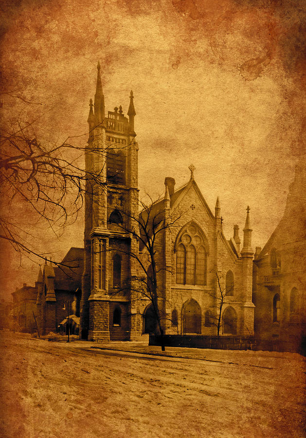 St. James Cathedral, Chicago, in 1913 - old photo blended with old ...