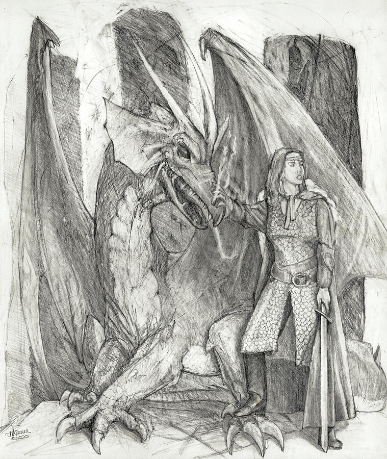 St. Joan and the Dragon Drawing by Joel Keener St. Joan and the Dragon Drawing by Joel Keener