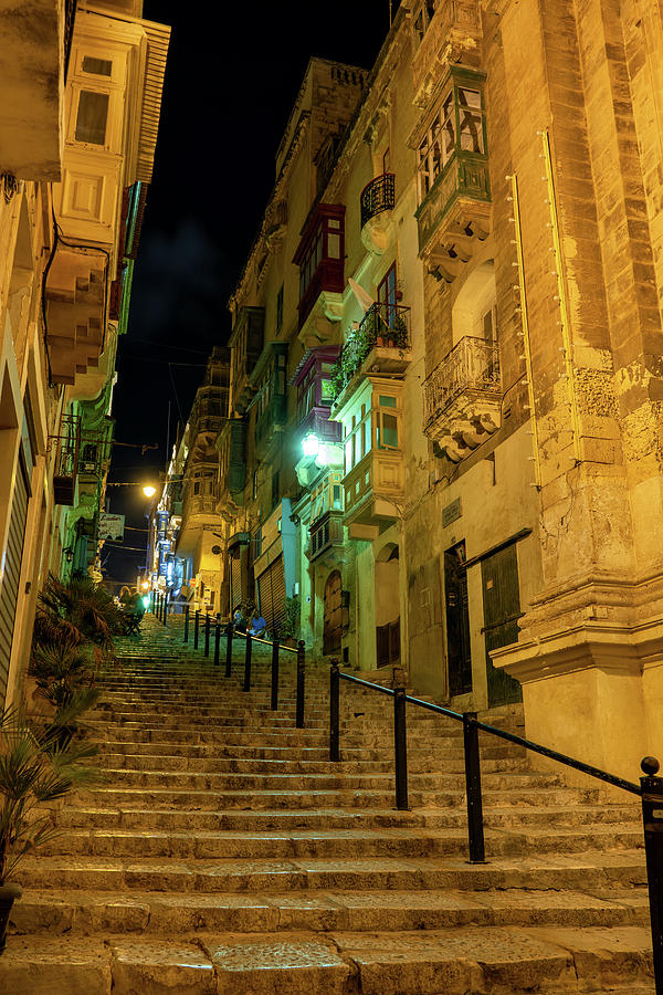 St John Street At Night In Valletta Malta Photograph by Artur Bogacki