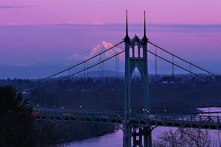St Johns Bridge with Rosy Hood Photograph by Wes and Dotty Weber