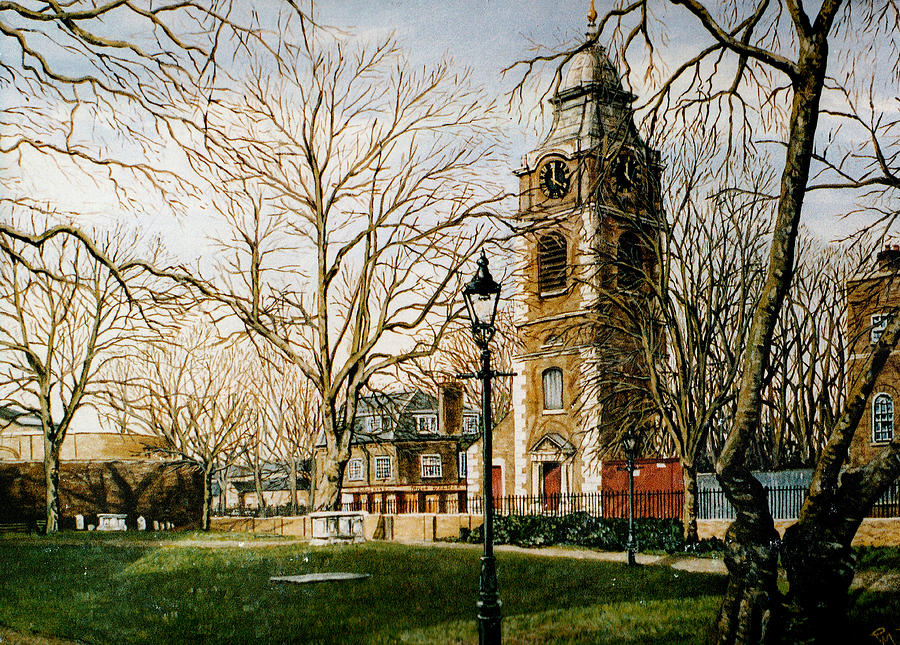 St Johns Church Wapping From The Graveyard And The Turks Head Pub Wapping London Painting by Mackenzie Moulton