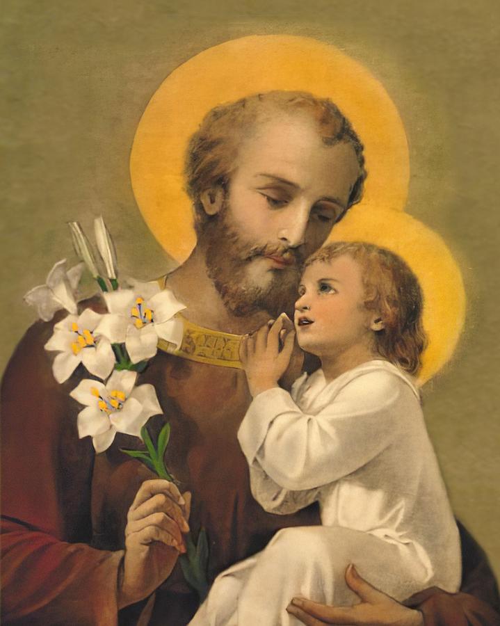 Lily Mixed Media - St Joseph and Jesus Lilies by Unk