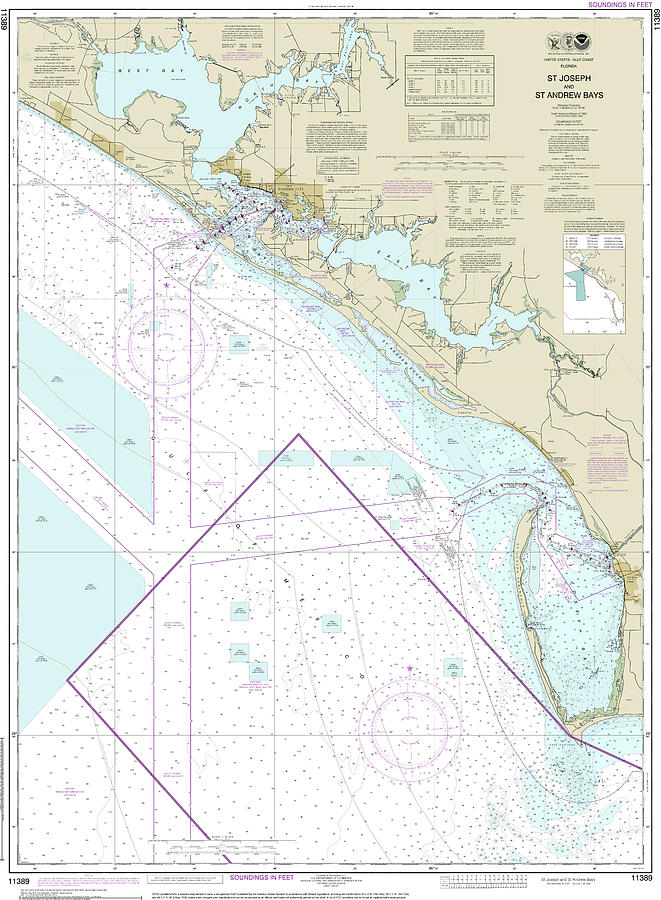 Florida Map Digital Art - St Joseph and St Andrew Bays Nautical Chart 11389 by John Gernatt