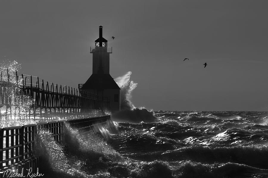 St Joseph Lighthouse BW Photograph by Michael Rucker