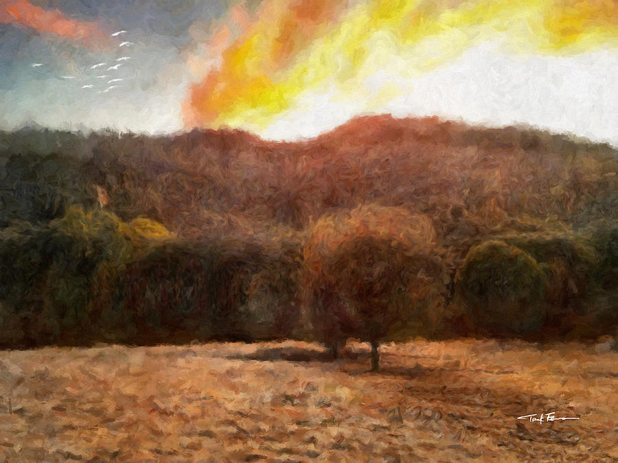 St. Josephs Fire,  Santa Cruz Mountains, California Painting by Trask Ferrero