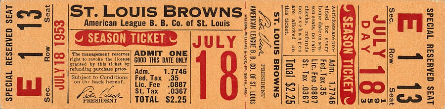 St Louis Browns Baseball Ticket Photograph