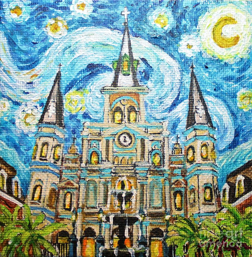 Vincent Van Gogh Painting - St. Louis Cathedral at night, New Orleans, Vangoghish style by Misha Ambrosia