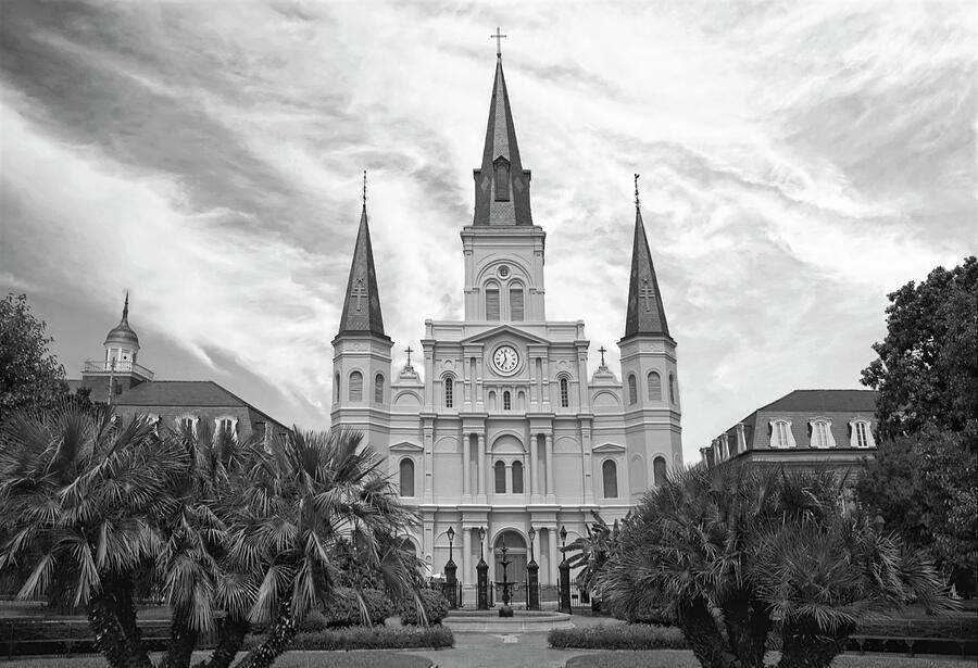 St Louis Cathedral New Orleans 2 BW Photograph by Bob Pardue