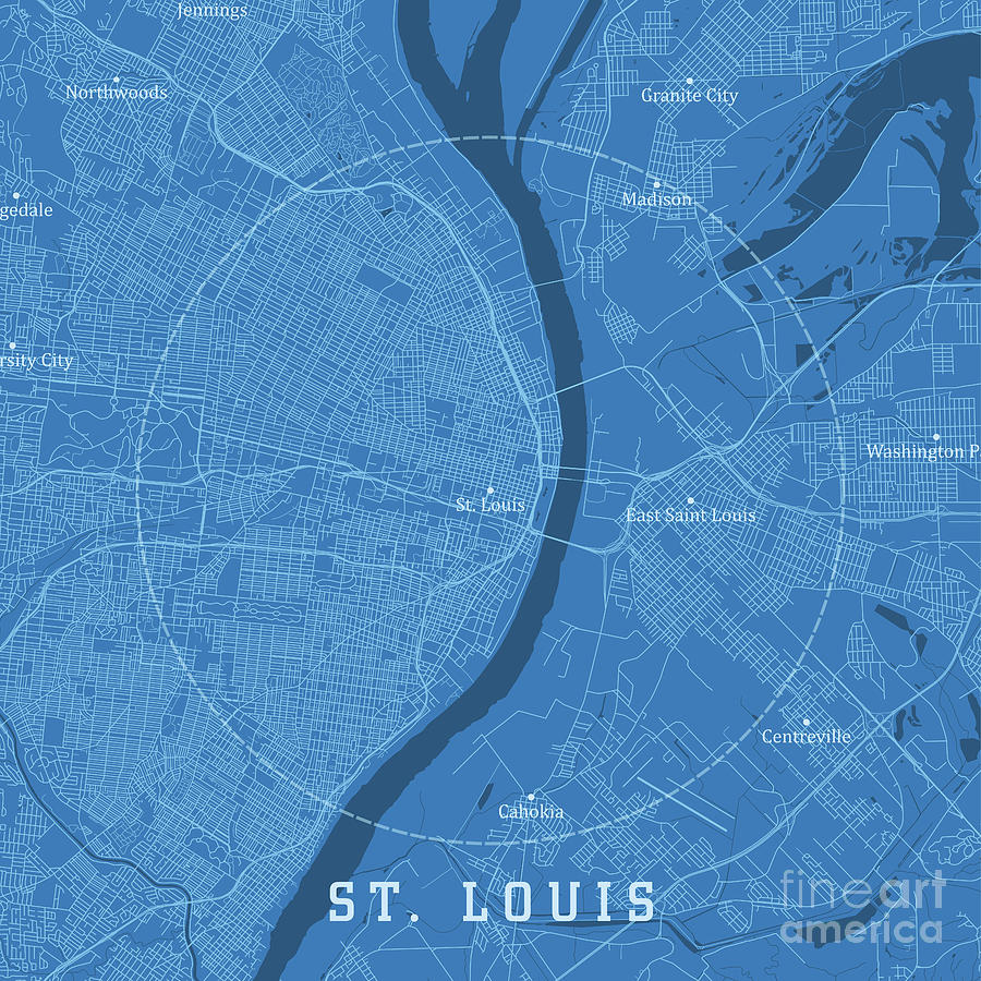 St Louis MO City Vector Road Map Blue Text Digital Art by Frank ...