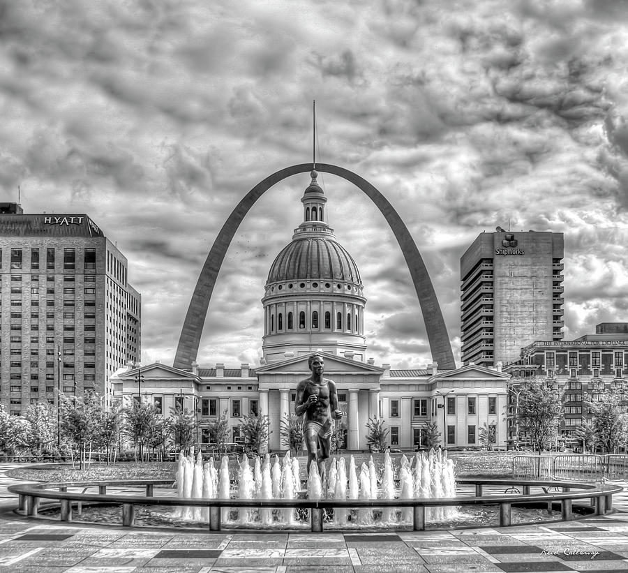 St Louis MO Gateway Arch 7 B W Old St Louis County Court House Architectural Cityscape Art Photograph by Reid Callaway