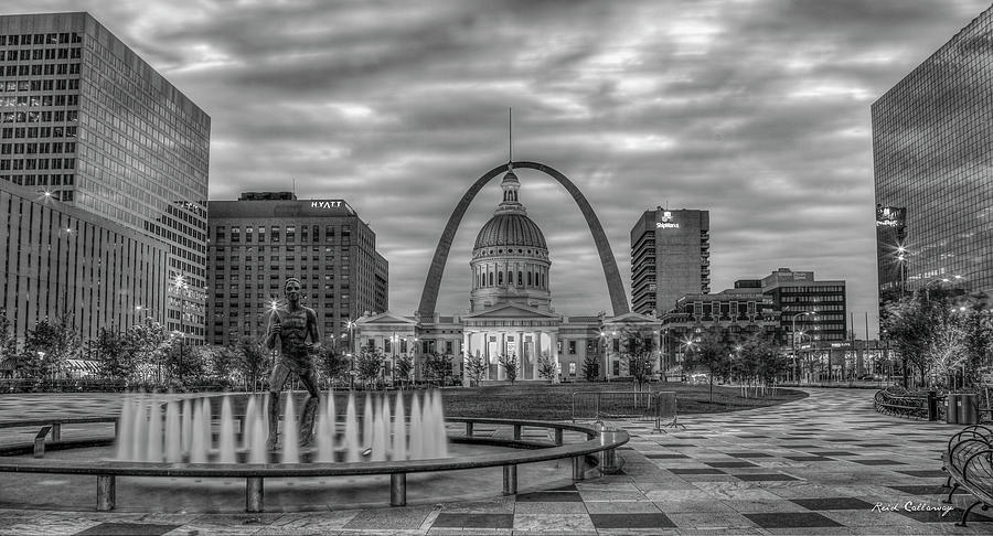 St Louis MO Gateway Arch 777 B W 2 Old St Louis County Court House Kiener Plaza Architectural Art Photograph by Reid Callaway