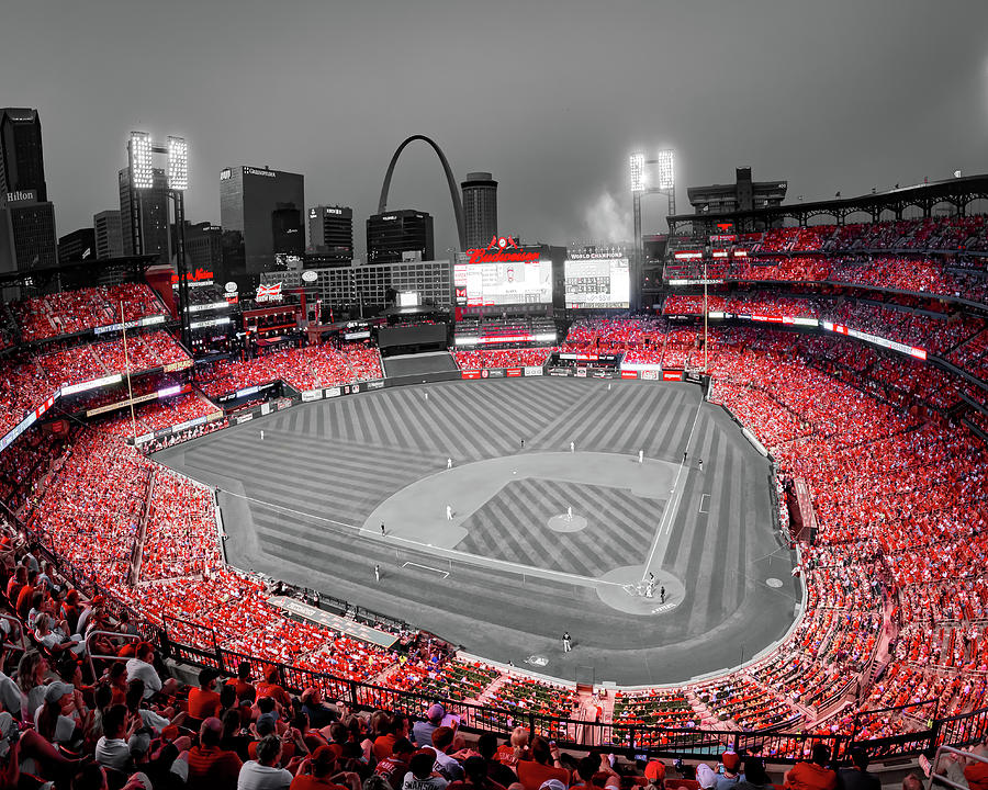 Cardinal Photograph - A Symphony Of Red At The Saint Louis Baseball Stadium - Selective Color Edition by Gregory Ballos