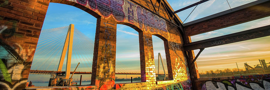 St. Louis Stan Musial Veterans Memorial Bridge Through Graffiti Walls Panorama Photograph by Gregory Ballos