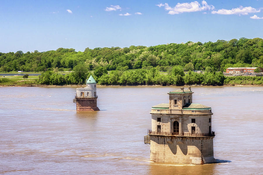 St Louis Water Intake Towers from the Old Chain of Rocks Bridge Photograph by Susan Rissi Tregoning