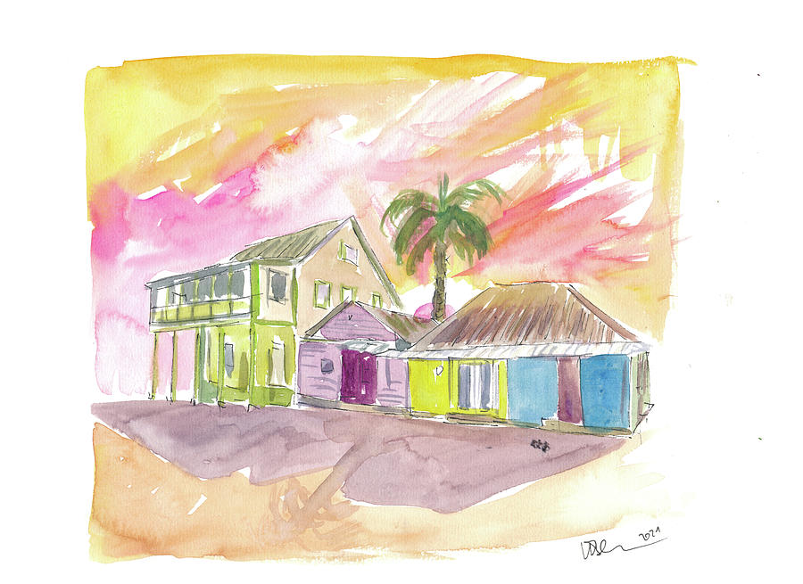 French Caribbean Painting - St Lucia Colorful Houses and Sunset by M Bleichner