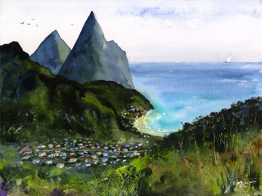 Travel Poster Painting - St Lucia Lookout by Clement DaVinci