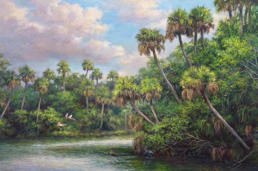 Everglades National Park Painting - St Lucie River Morning Flight by Laurie Snow Hein
