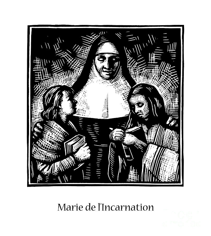 St. Marie of the Incarnation - JLMLI Painting by Julie Lonneman