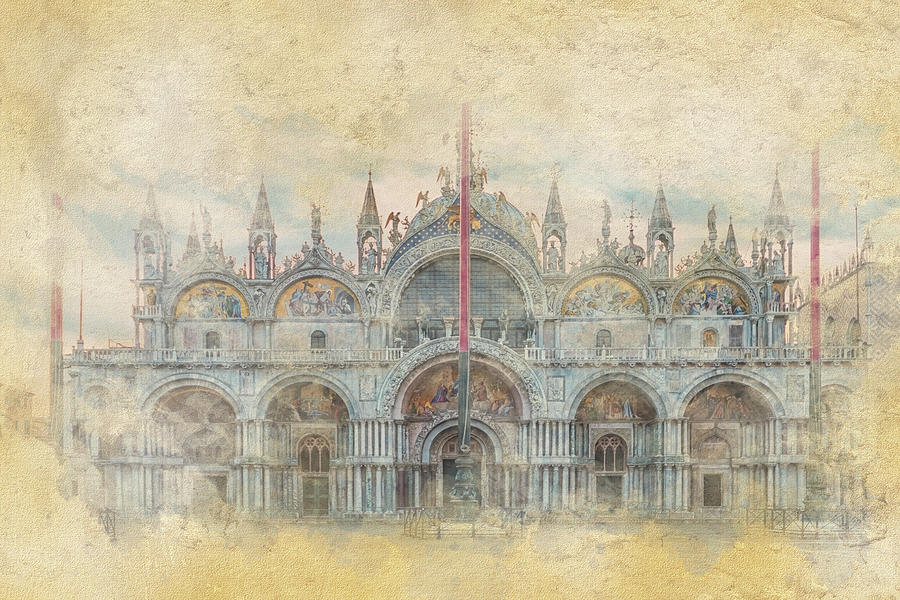 Architecture Mixed Media - St Marks Basilica in Venice City by Manjik Pictures