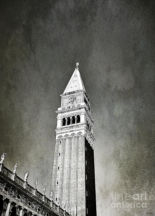 St Marks Campanile in Venice in Black and White Photograph by Ramona Matei