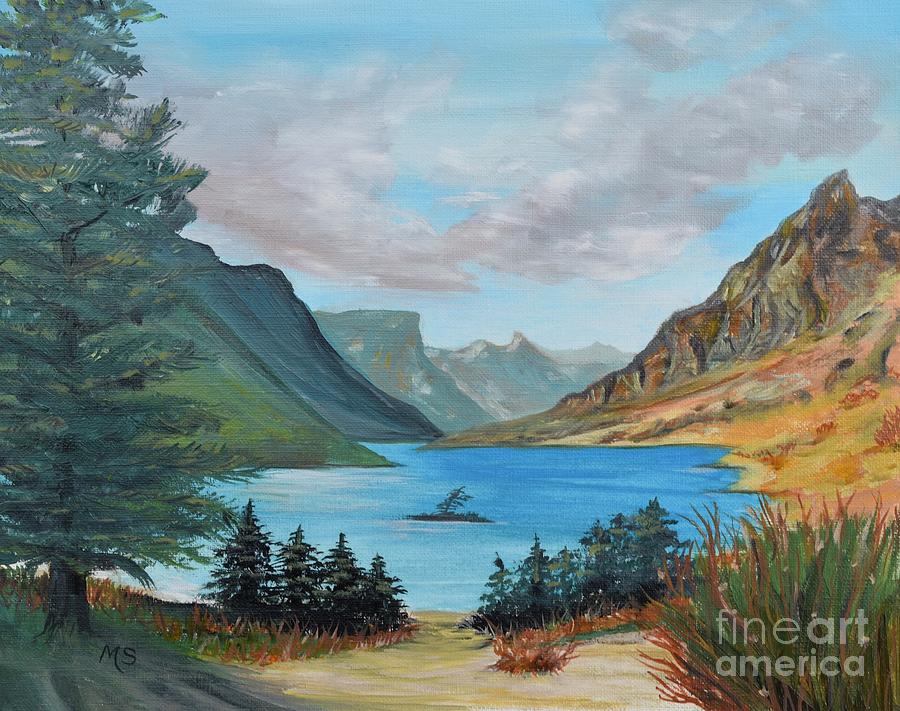 St Mary Lake, Montana Painting by Monika Shepherdson