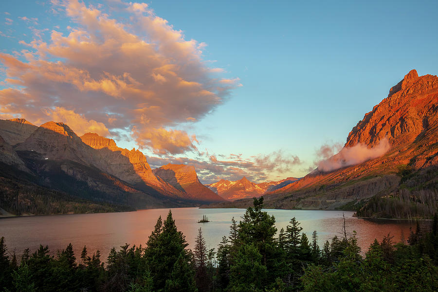 St Mary Lake with Pink Clouds Photograph by Jack Bell