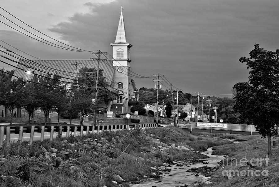 St Mary Our Lady of Lourdes Church In Export PA Black And White Photograph by Adam Jewell