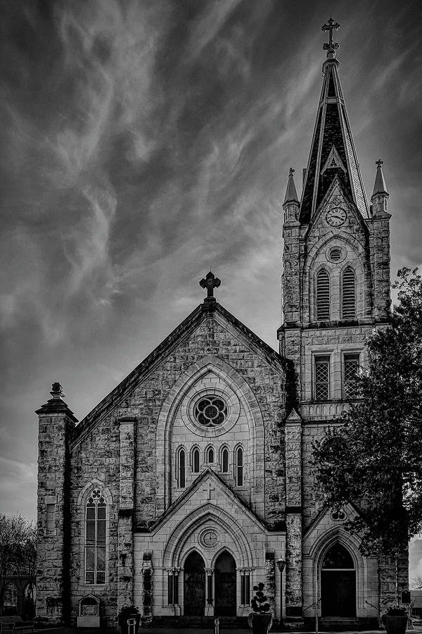 St. Marys Catholic Church Fredericksburg Black and White Photograph by Judy Vincent