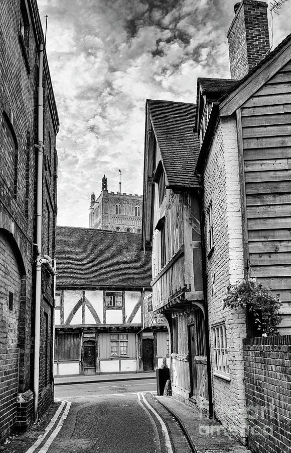 St Marys Lane Tewkesbury Monochrome Photograph by Tim Gainey