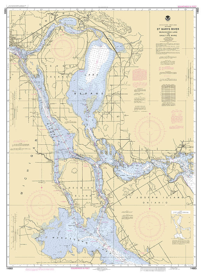 St Marys River Munuscong Lake To Sault Ste Marie, Noaa Chart 14883 