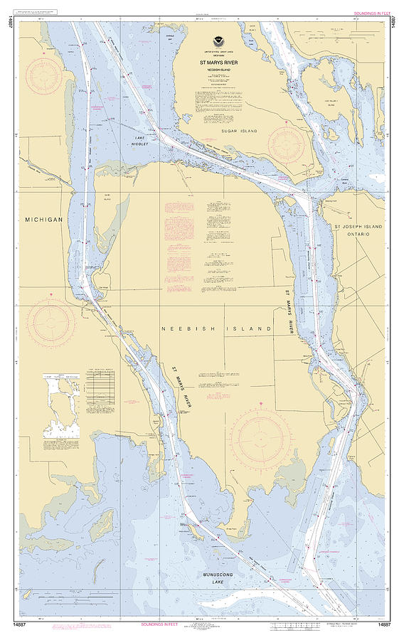 St Marys River Neebish Island, Noaa Chart 14887 Digital Art by Nautical ...