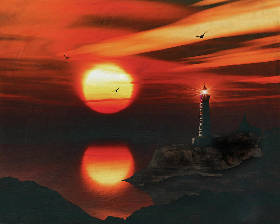 St Mathieu Lighthouse with a sunset Painting by Jan Keteleer