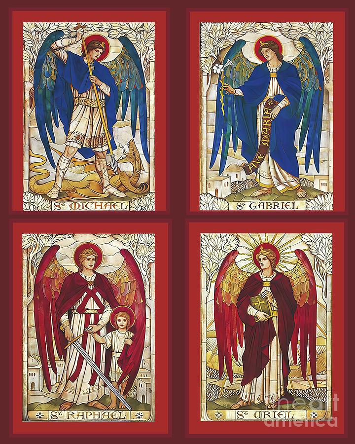 St MIchael St Gabriel St Raphael and St Uriel Archangel Angel Saint Mixed Media by Iconography