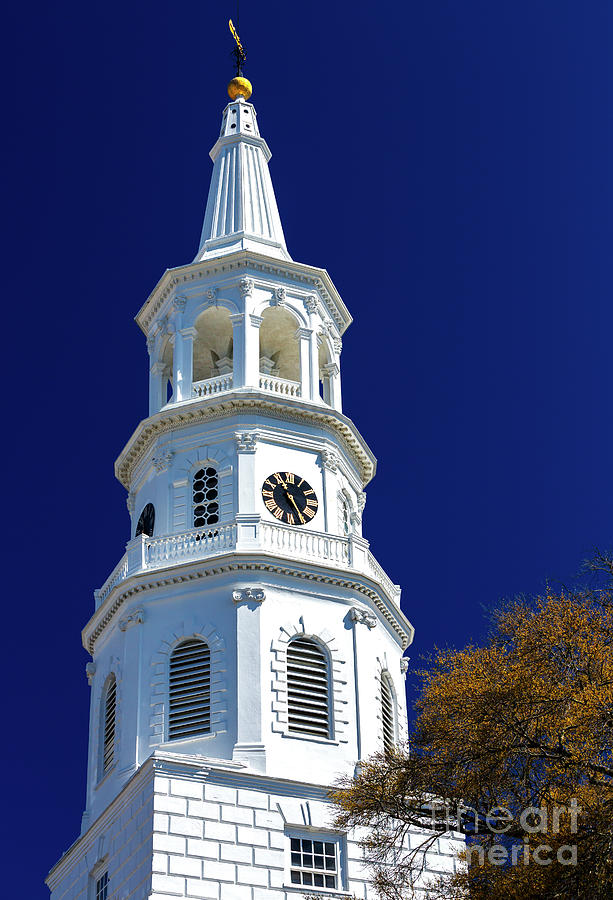 St. Michaels Tower in Charleston Photograph by John Rizzuto