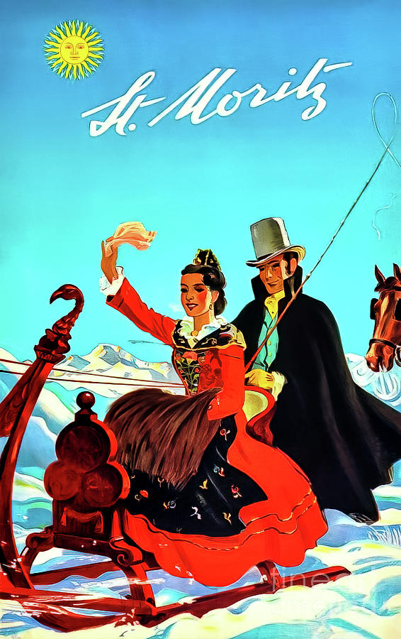 St Moritz Switzerland Travel Poster 1944 Drawing by M G Whittingham