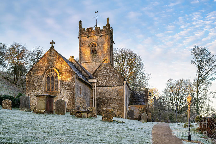 St Oswalds Church Compton Abdale in the Frost at Sunrise Photograph by Tim Gainey