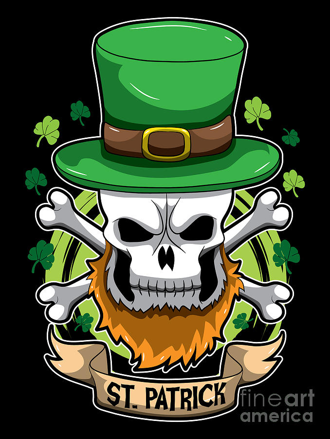 St Patrick Irish Skull St Patricks Day Digital Art By Mister Tee